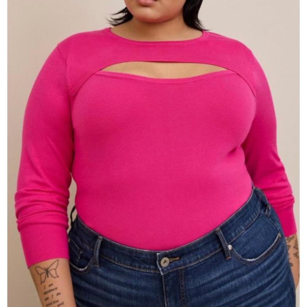 🆕 Hot Pink Pullover Fitted Sweater 4 4X 26 NWT Torrid New! Cutout